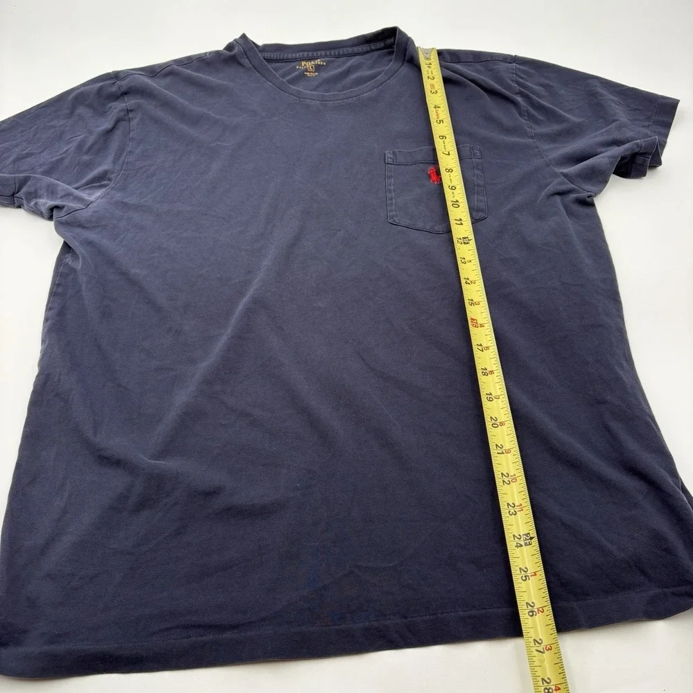 Polo Ralph Lauren Men's Large Navy Blue Crewneck Pocket T-Shirt Red Pony Flawed